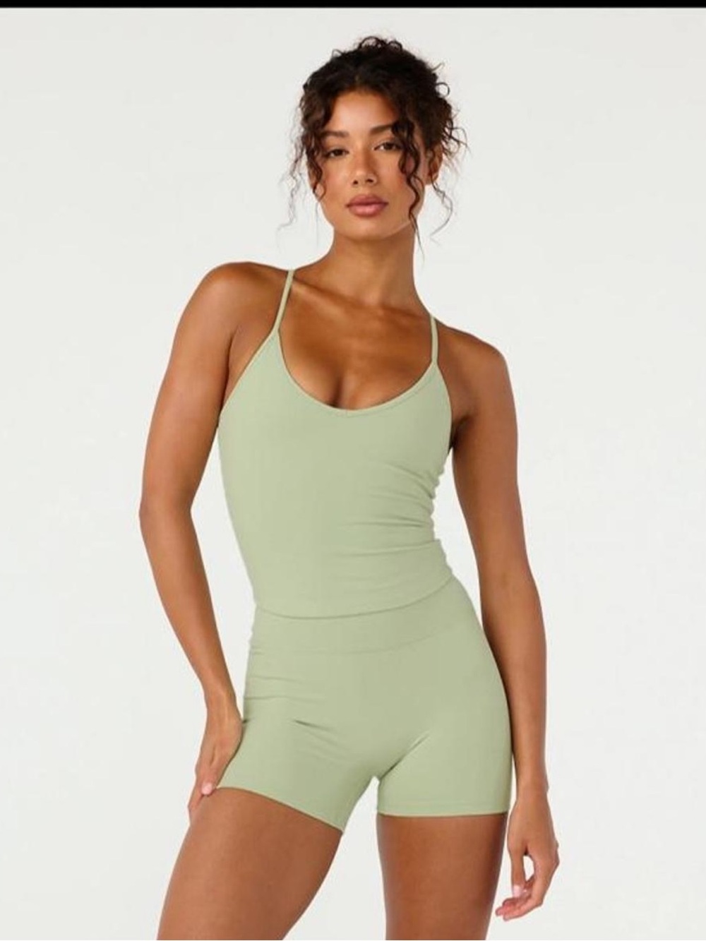 Crop shop boutique form skinny strap sage tank top